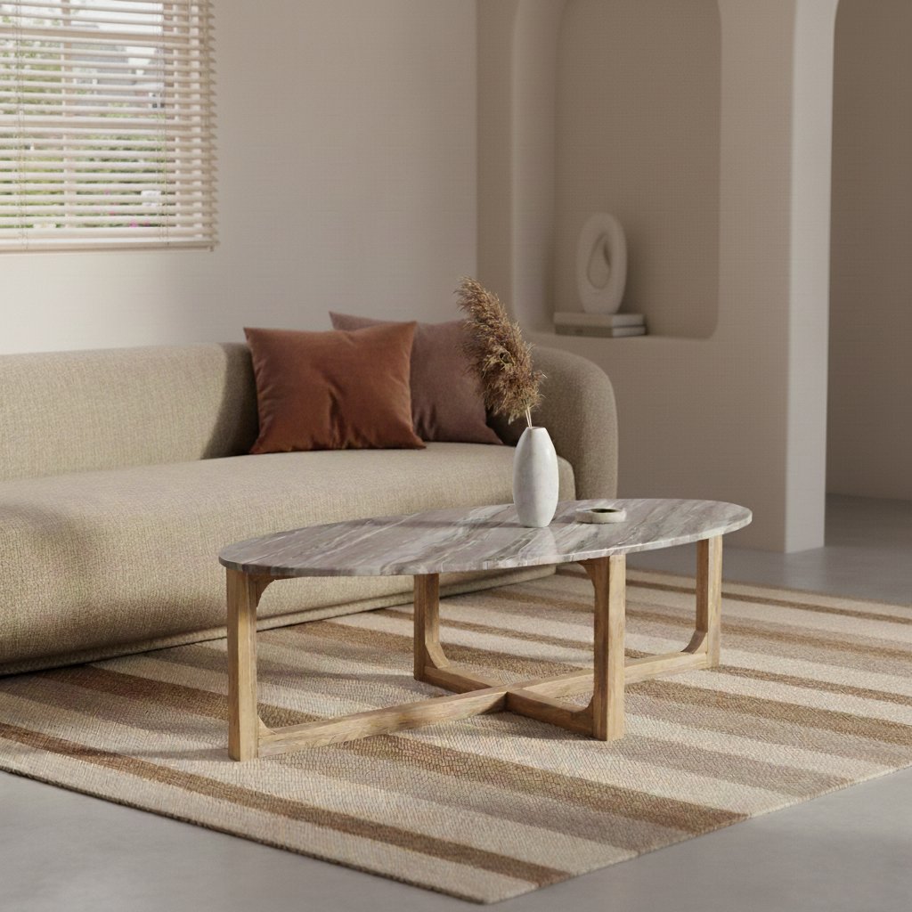 Raw Materials Ovaler Marmor-Couchtisch Fantasy-Braun 120x60x38cm