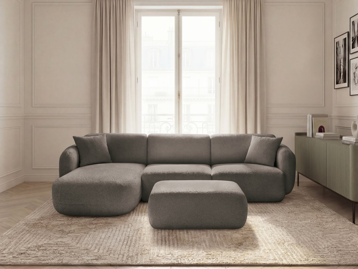 Bobochic Anda Ecksofa mit Pouf 292 × 163 cm Chenille Taupe Ecke links