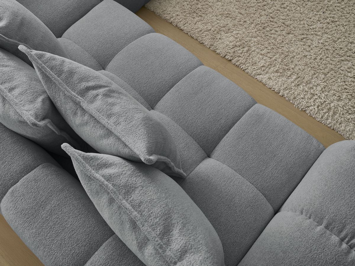 Bobochic Everest Ecksofa mit Schlaffunktion und Bettkasten 320 × 212 cm, 10 Kissen Melange-Stoff Dunkelgrau Ecke rechts