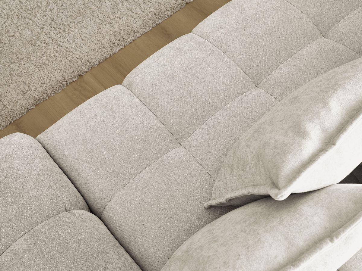 Bobochic Everest Ecksofa mit Schlaffunktion und Bettkasten und Pouf 318 × 180 cm, 7 Kissen Strukturstoff Beige Ecke links