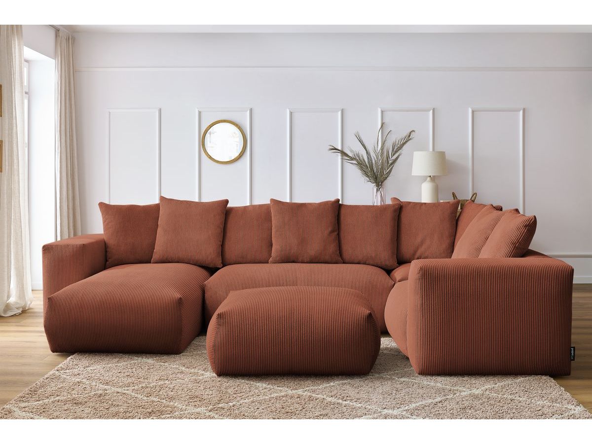 Bobochic Voltaire Wohnlandschaft mit Pouf 356 × 214 cm Cordsamt Orange Ecke links