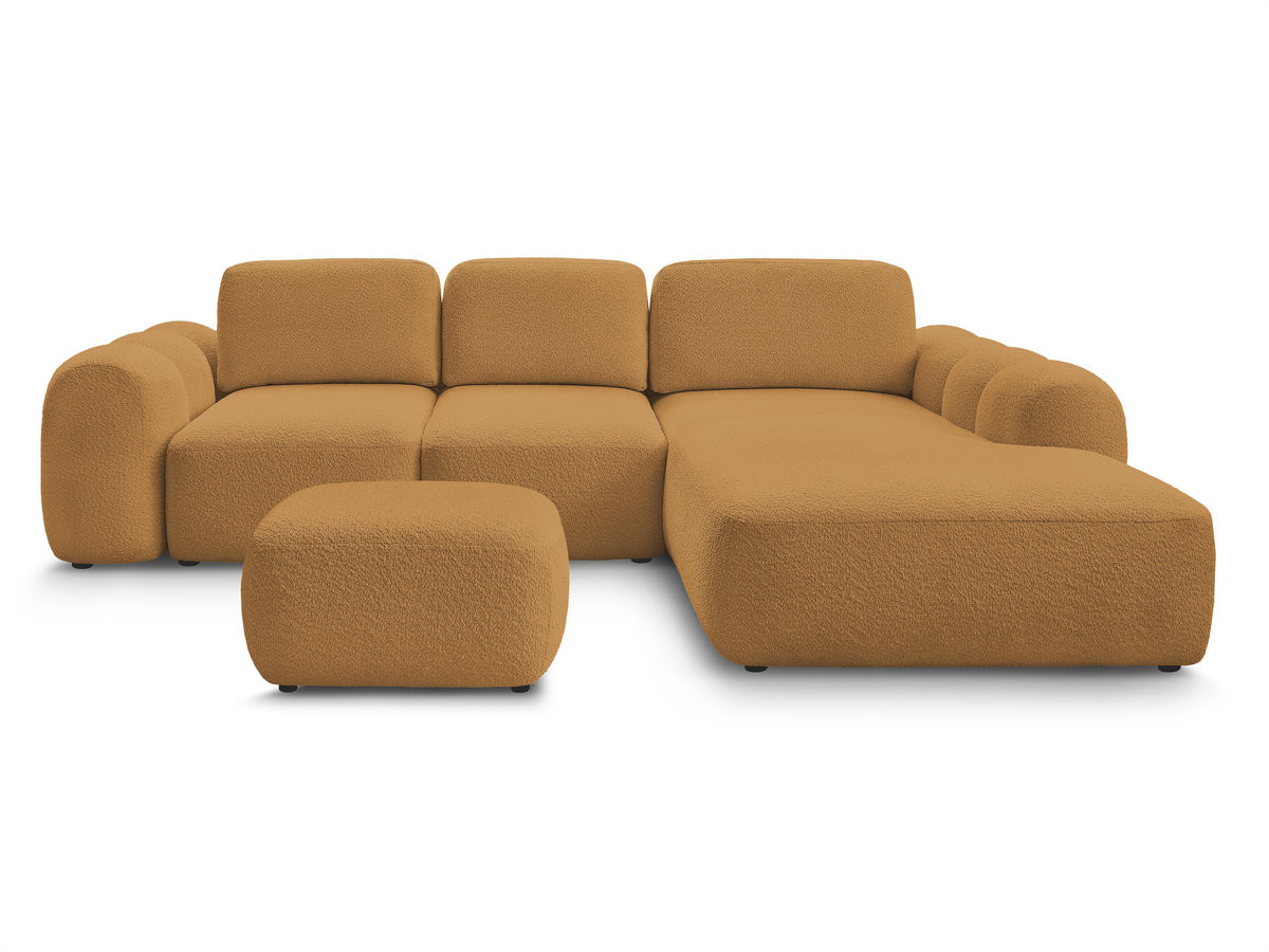 Bobochic Montaigne Ecksofa mit Schlaffunktion und Bettkasten und Pouf 288 × 196 cm Bouclé-Stoff Gelb Ecke rechts