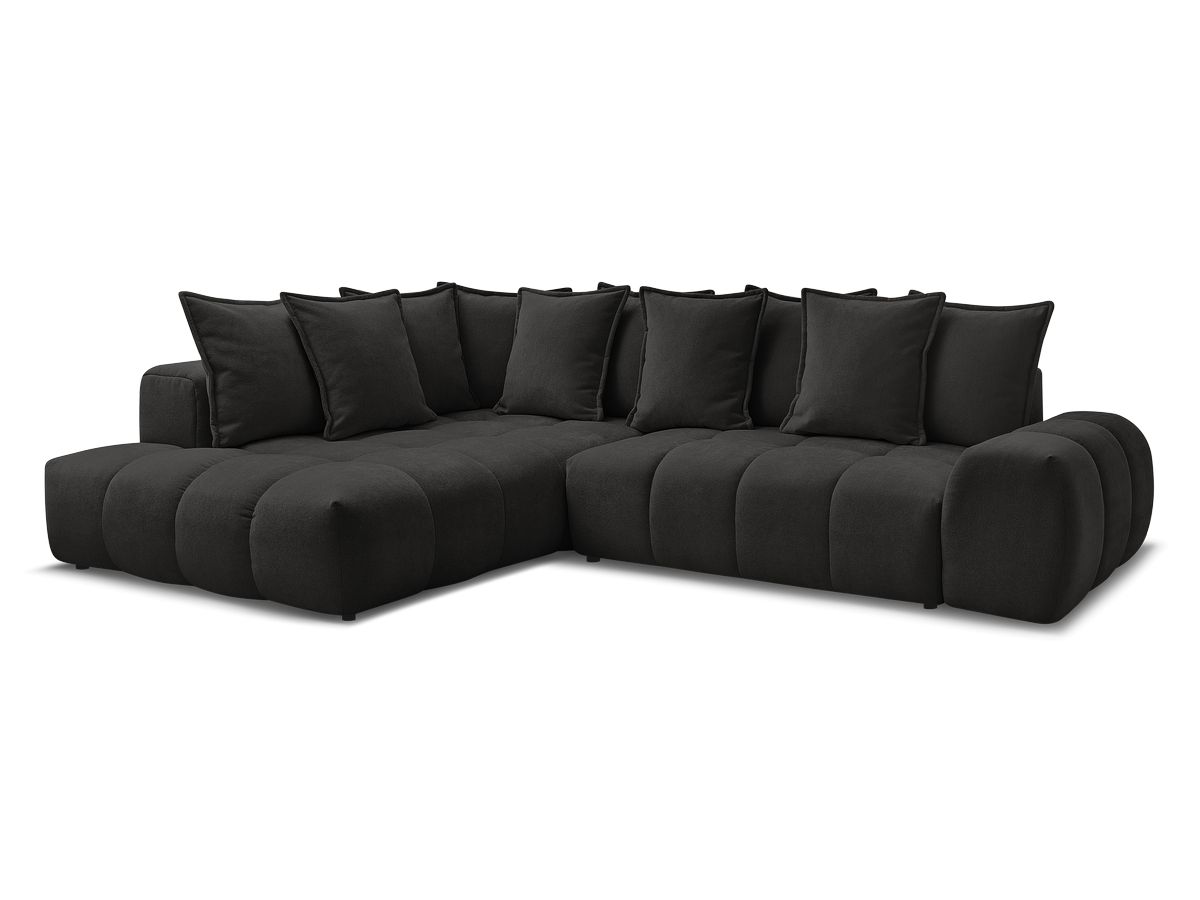 Bobochic Everest Ecksofa mit Schlaffunktion und Bettkasten 320 × 212 cm, 10 Kissen Strukturstoff Schwarz Ecke links
