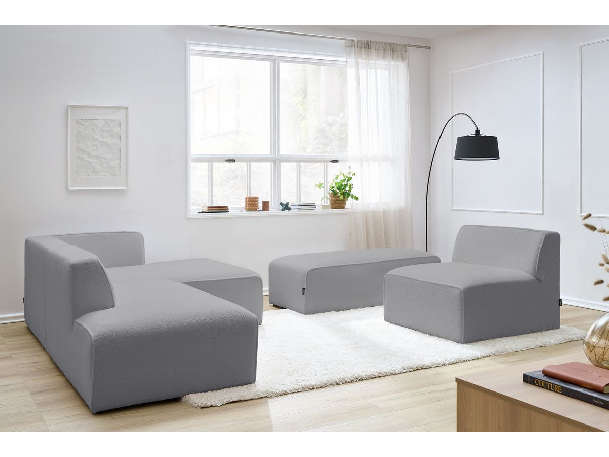 Bobochic Megeve Ecksofa mit Pouf Bouclé-Stoff Hellgrau Ecke rechts