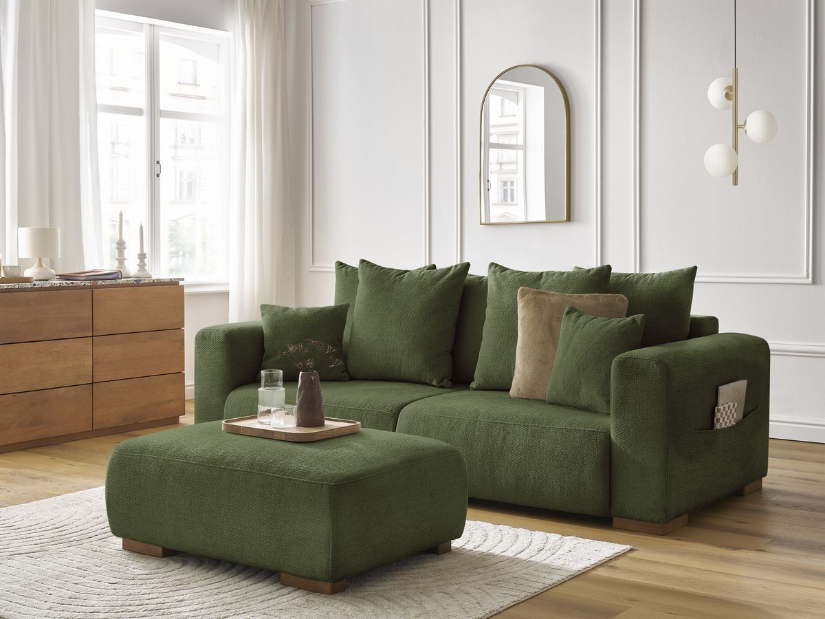 Bobochic Sidonie Sofa 4-Sitzer mit Pouf Melange-Stoff Grün