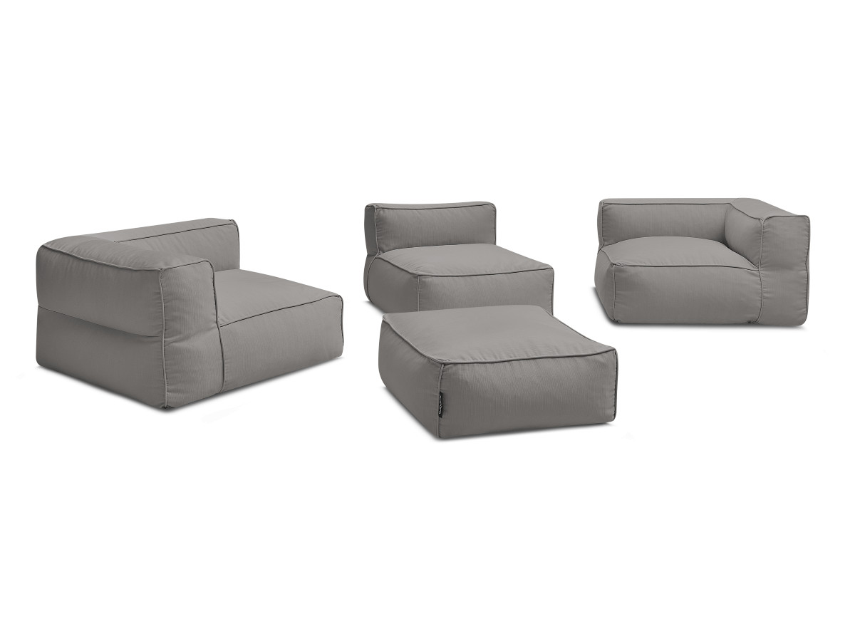 Bobochic Giulia Gartensofa 4-Sitzer mit Pouf, 2 Eckmodule Stoff Dunkelgrau