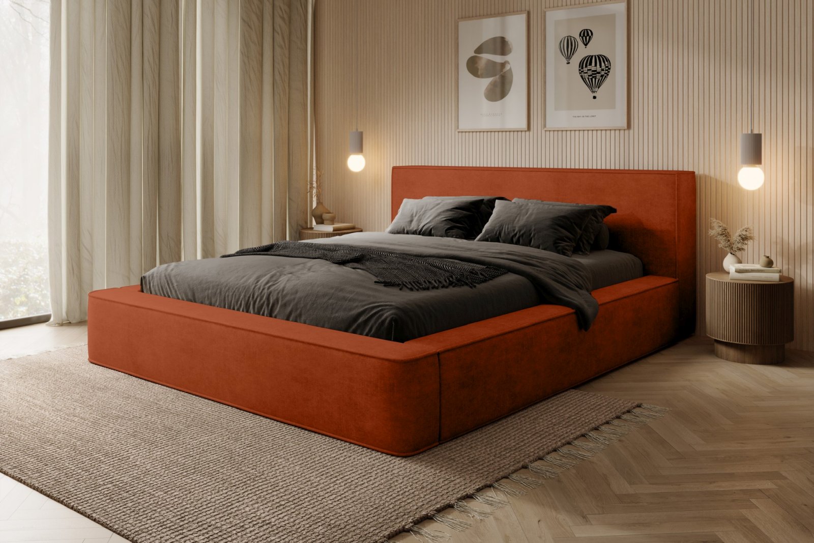 Polsterbett Delano Samtstoff 180x200 mit Metallrahmen Macau Brick