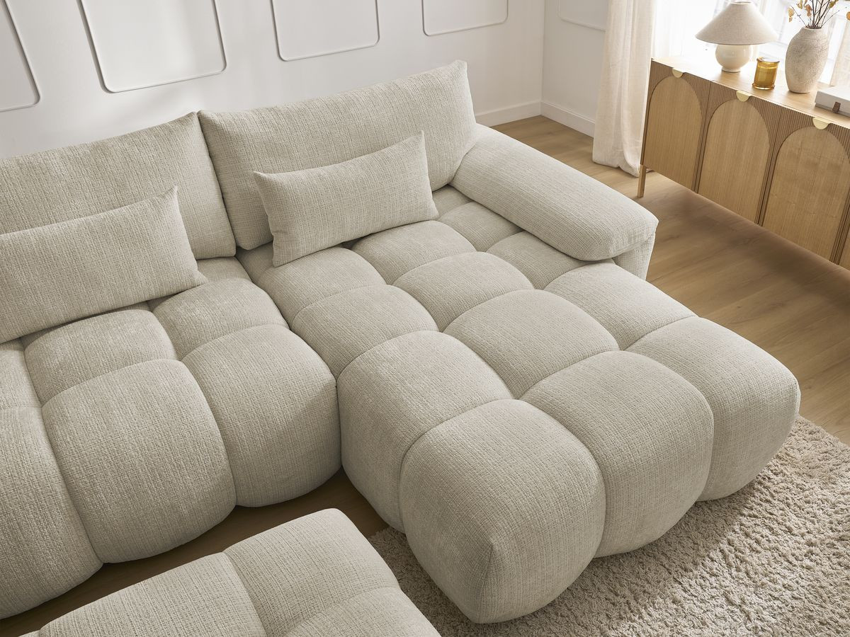 Bobochic Ivane Ecksofa mit Pouf Strukturstoff Beige Ecke rechts