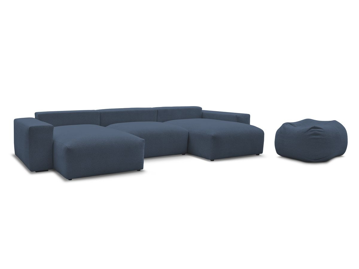 Bobochic Voltaire Wohnlandschaft mit Pouf 420 × 174 cm Melange-Stoff Dunkelblau