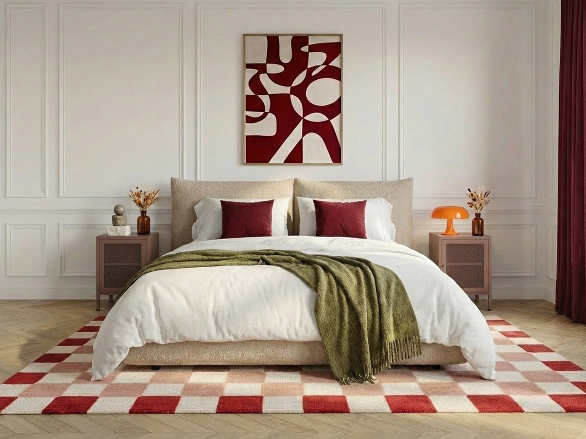 Bobochic Jaden Polsterbett Bouclé-Stoff Beige, Liegefläche 140 × 190 cm