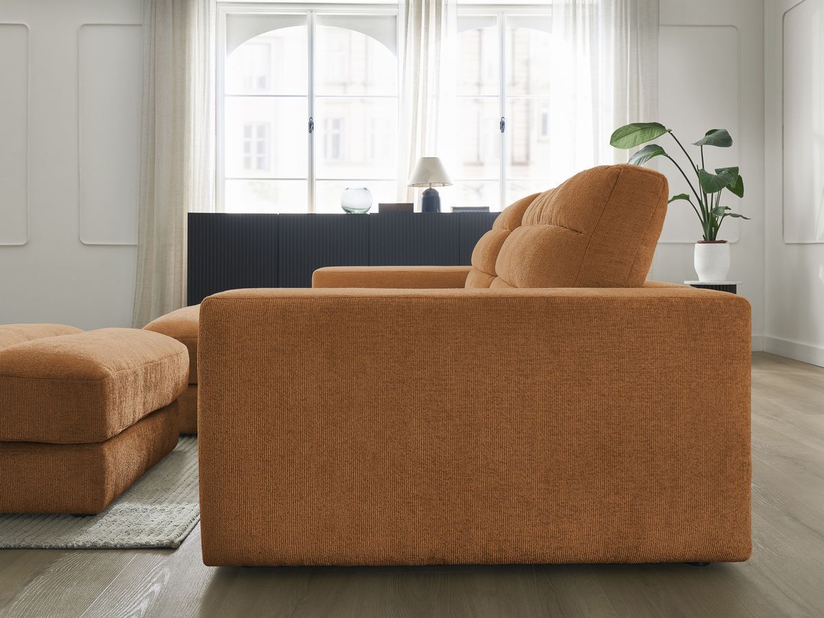 Bobochic Sierra Ecksofa mit Pouf Strukturstoff Orange Ecke links