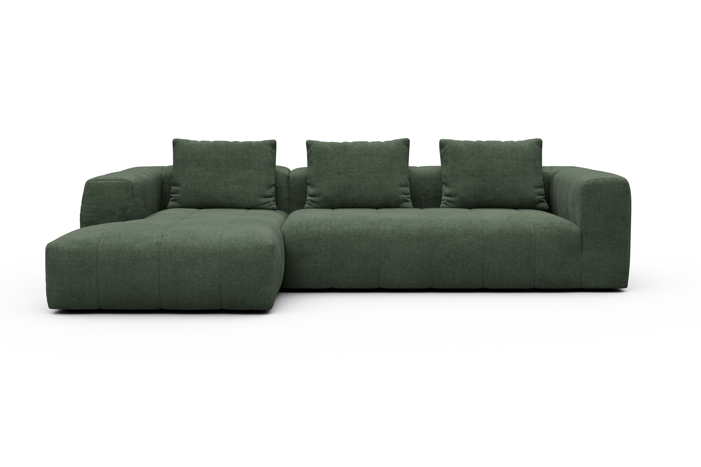 Ecksofa Hugo 2,5-Sitzer Armlehne rechts mit Chaiselongue Casone-Forest-Green