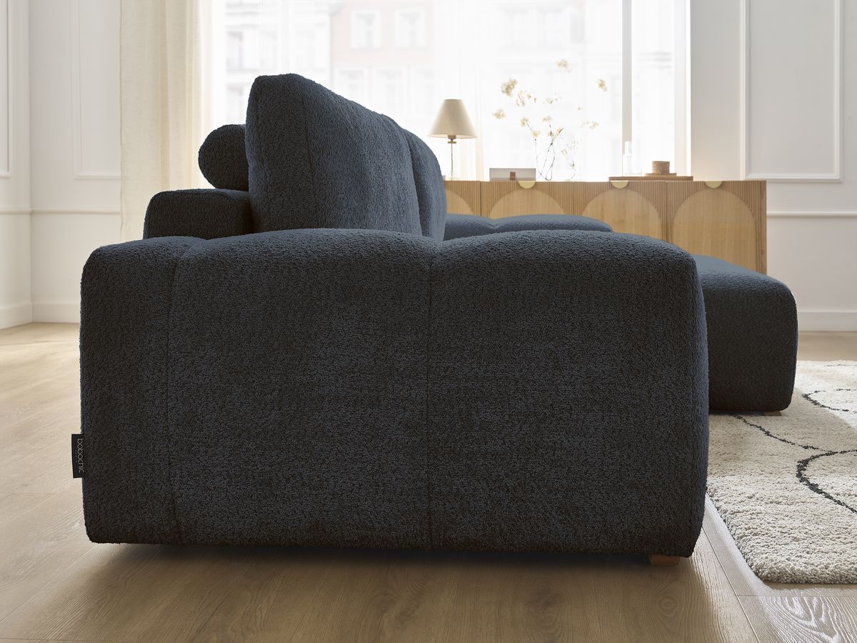 Bobochic Anakin Ecksofa, 2 Kissen Bouclé-Stoff Dunkelblau