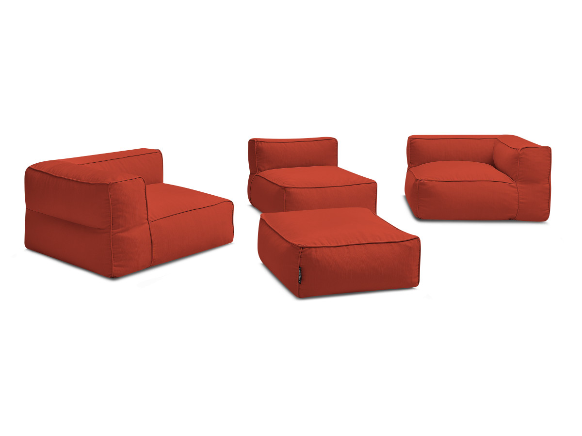 Bobochic Giulia Gartensofa 4-Sitzer mit Pouf, 2 Eckmodule Stoff Rot