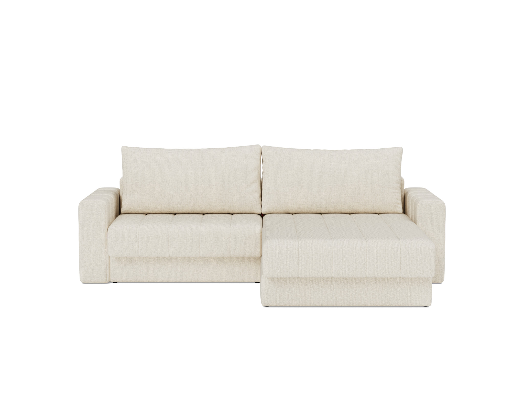 Schlafsofa Akello mit Chaiselongue und Armlehnen Boucle Skandi 531-Off-White