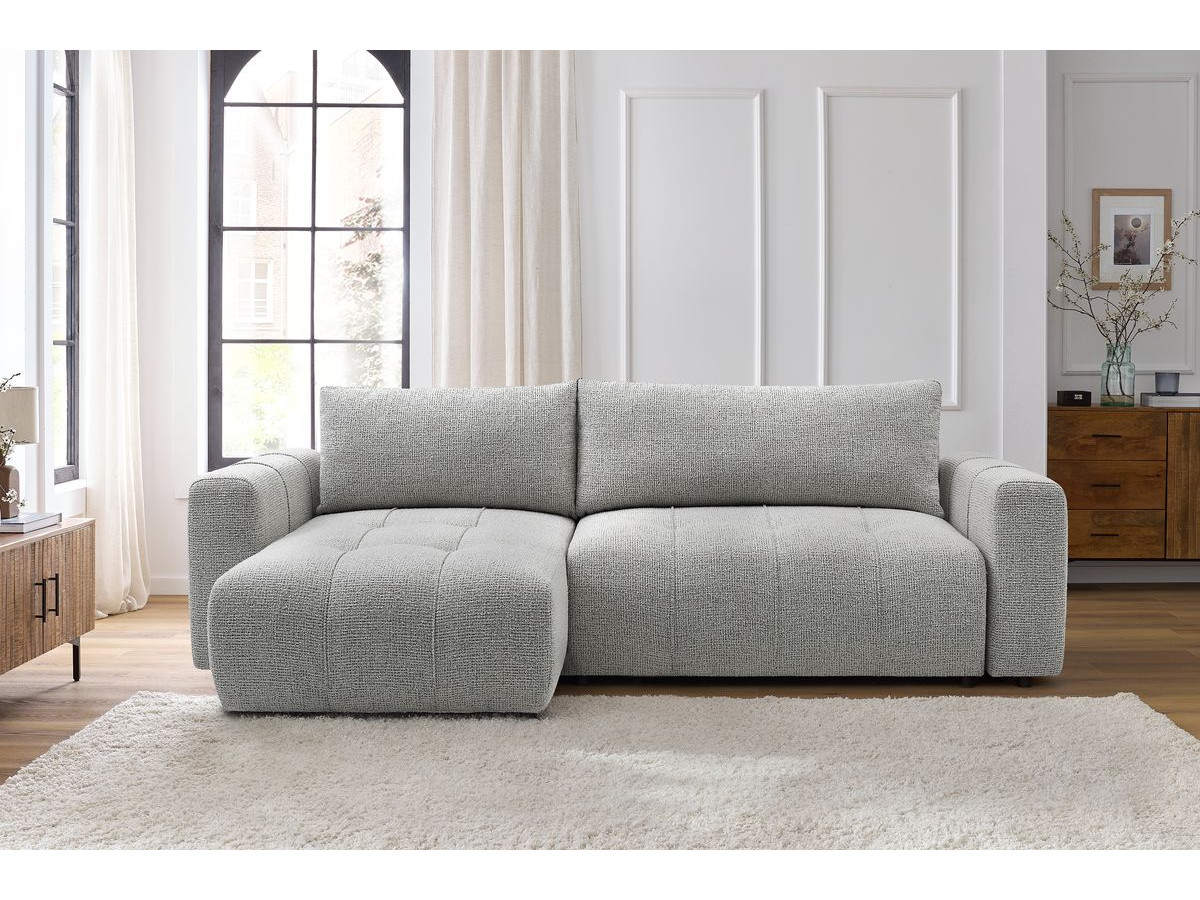 Bobochic Arsene Ecksofa mit Schlaffunktion und Bettkasten 288 × 148 cm Melange-Stoff Hellgrau