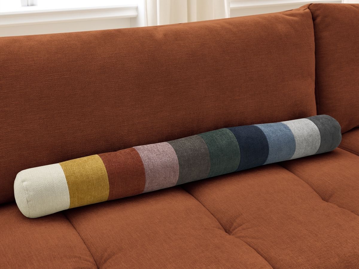 Bobochic Fuji Ecksofa mit Schlaffunktion und Bettkasten 282 × 204 cm Stoff Orange Ecke rechts
