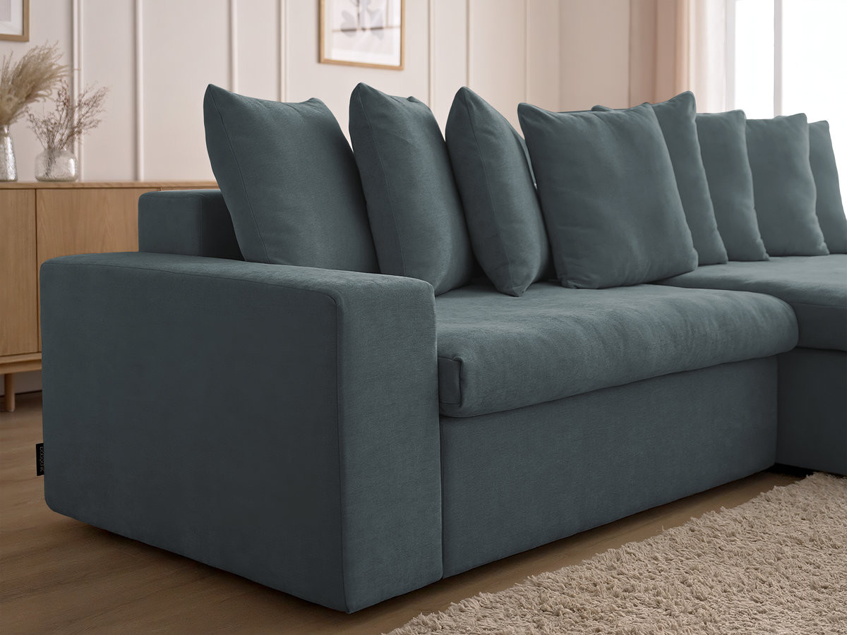 Bobochic Enore Ecksofa 330 × 100 cm Stoff Blau Ecke rechts
