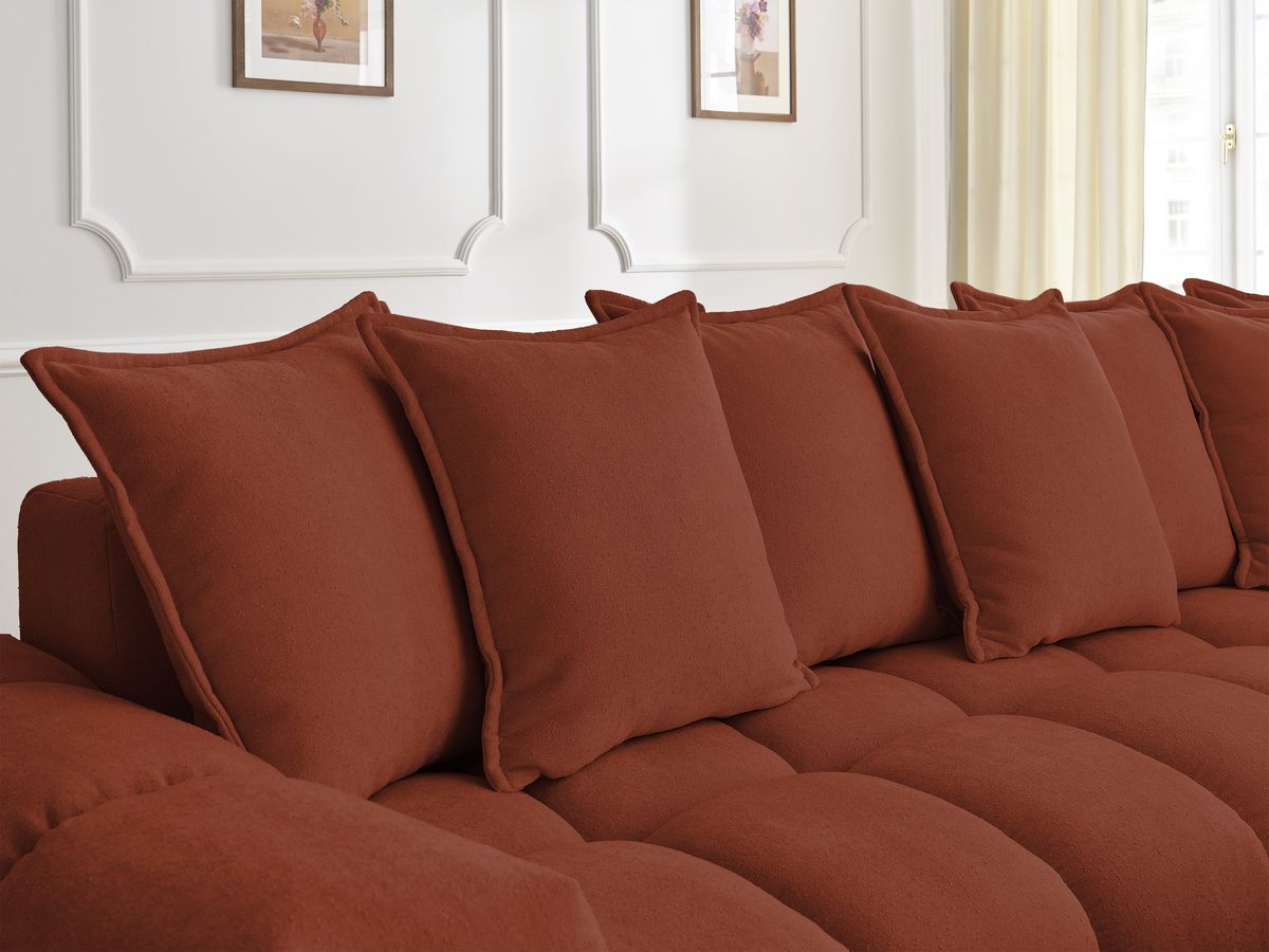 Bobochic Everest Ecksofa, 10 Kissen Strukturstoff Orange Ecke rechts