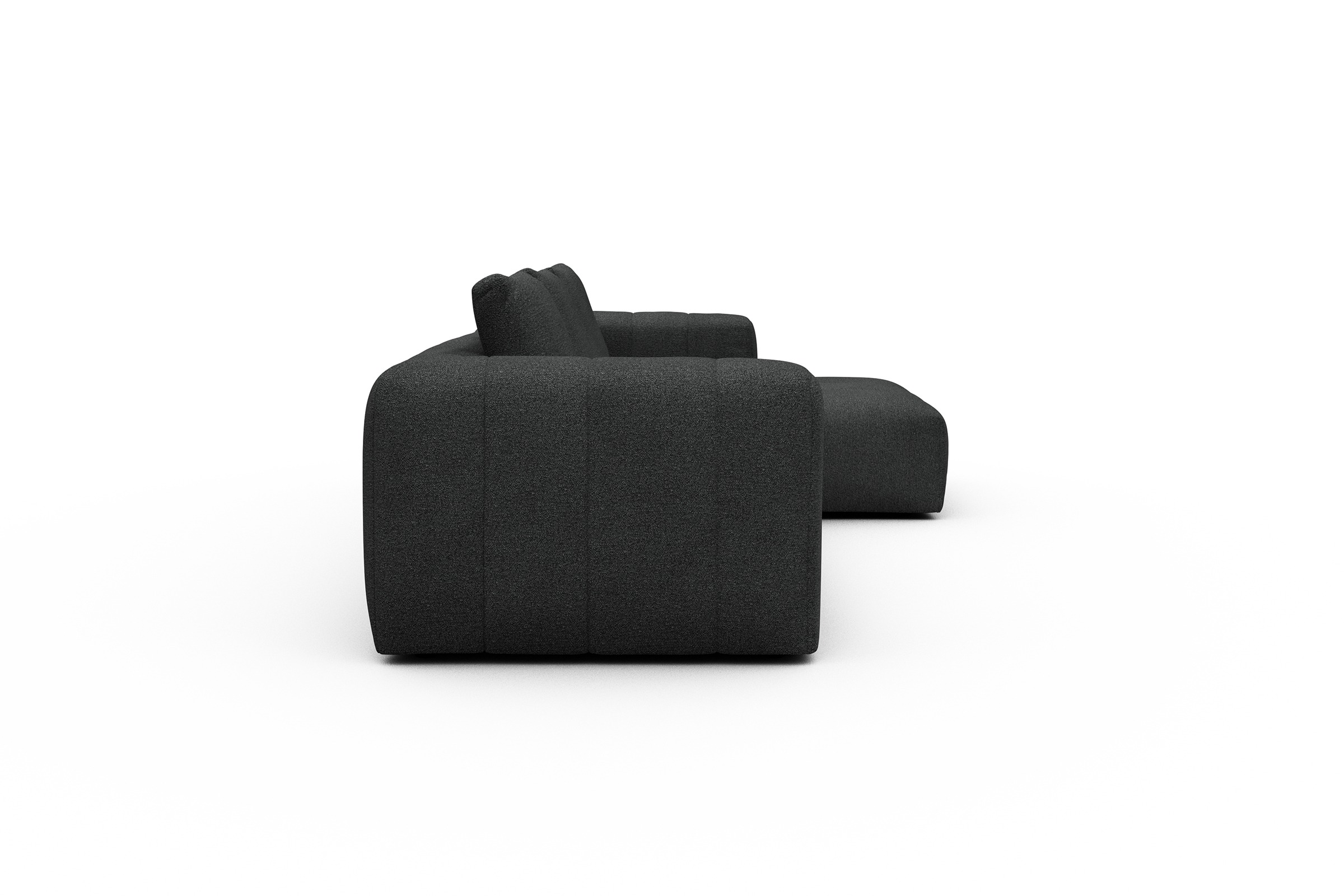 Ecksofa Hugo 2,5-Sitzer Armlehne links mit Chaiselongue Boucle-Charcoal