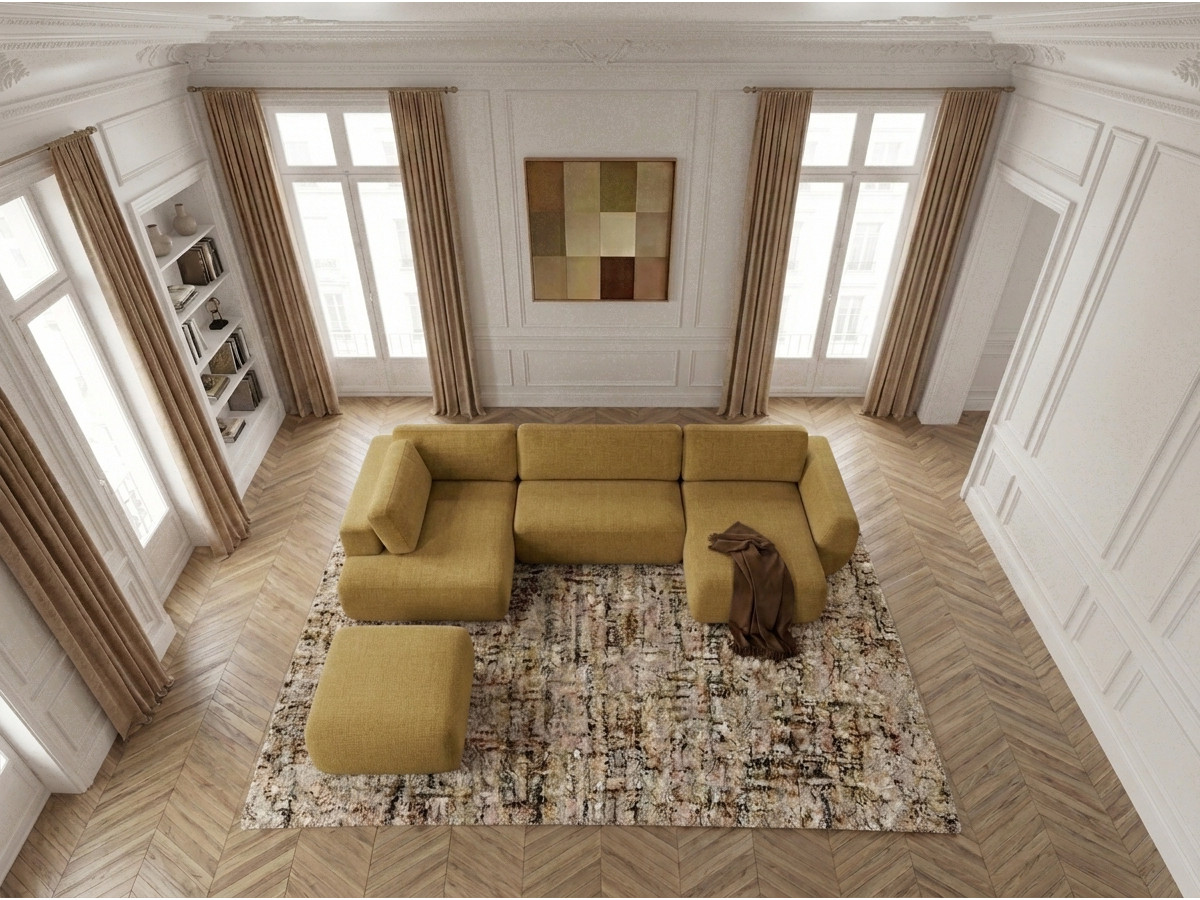 Bobochic Denise Wohnlandschaft mit Pouf Strukturstoff Gelb Ecke rechts
