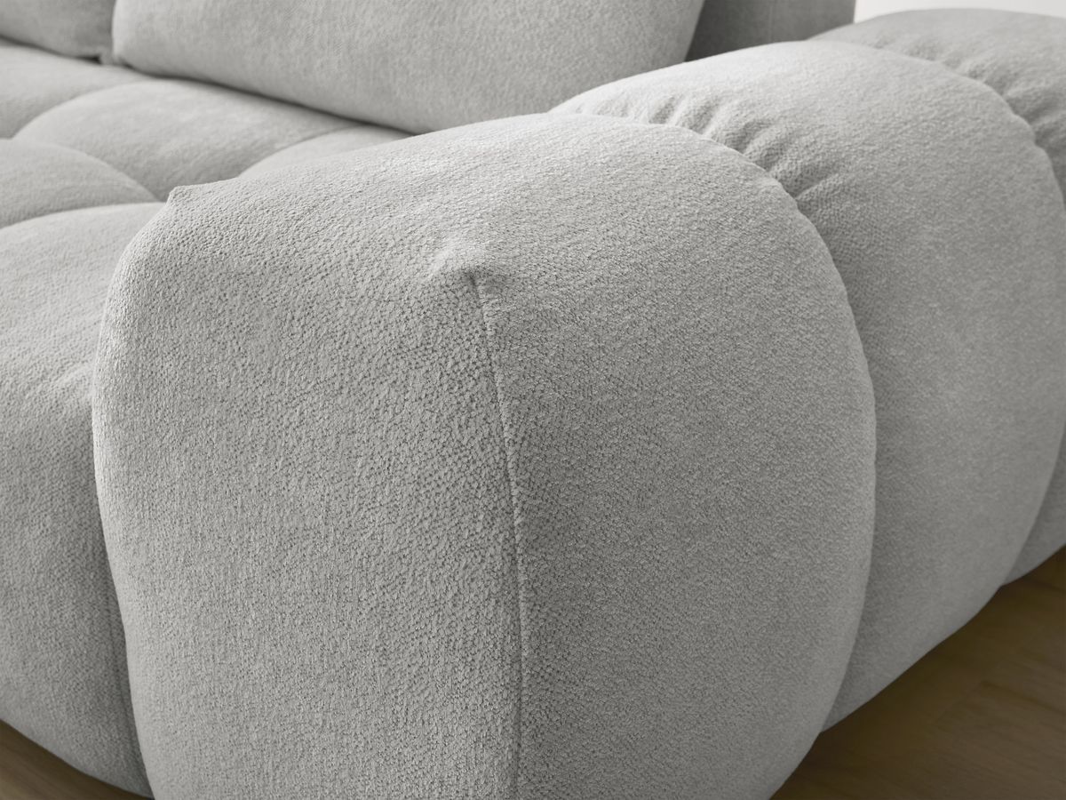 Bobochic Everest Ecksofa mit Schlaffunktion und Bettkasten und Pouf 320 × 212 cm, 5 Kissen Melange-Stoff Hellgrau Ecke links