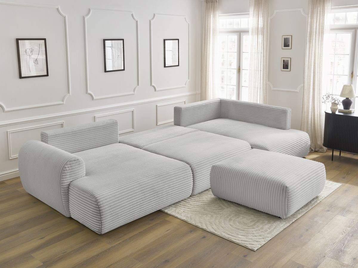 Bobochic Lucien Wohnlandschaft mit Pouf Breitcord weich Hellgrau Ecke links