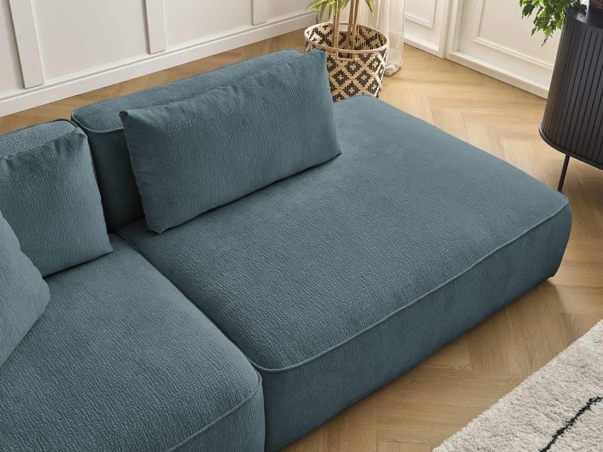 Bobochic Leopold Sofa 4-Sitzer mit Pouf Strukturstoff Dunkelblau Armlehne links
