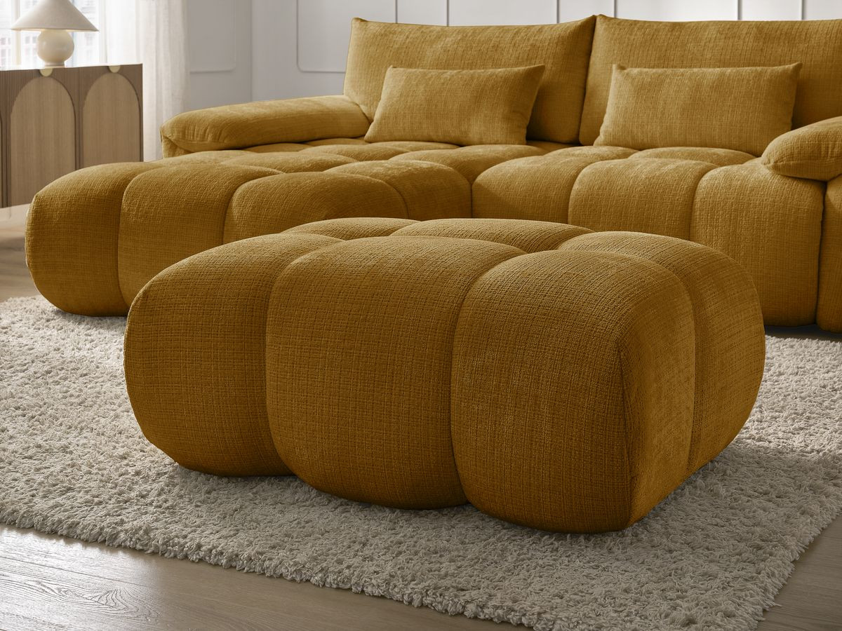 Bobochic Ivane Ecksofa mit Pouf Strukturstoff Gelb Ecke links