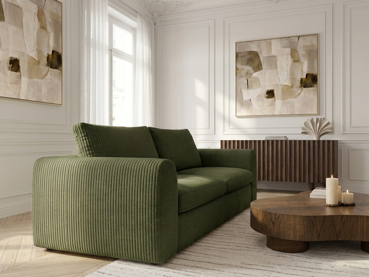 Bobochic Archi Schlafsofa 3-Sitzer Cordsamt Grün, Liegefläche 140 × 190 cm