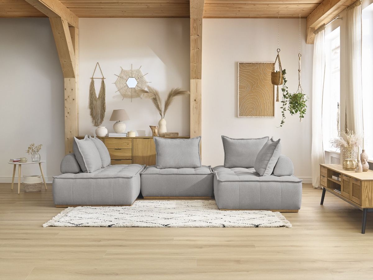 Bobochic Elisa Ecksofa Strukturstoff Hellgrau