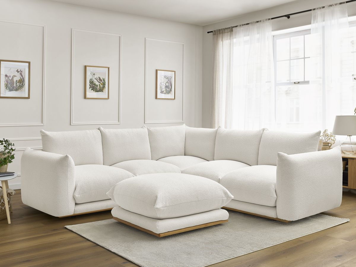Bobochic Ernest Ecksofa mit Pouf Bouclé-Stoff Weiß