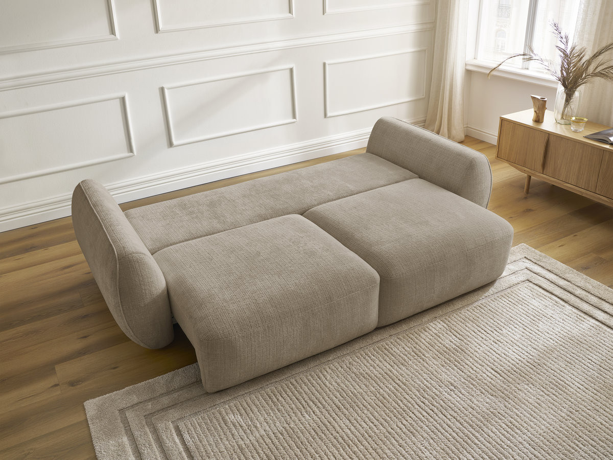 Bobochic Denise Schlafsofa 3-Sitzer mit Bettkasten Strukturstoff Taupe
