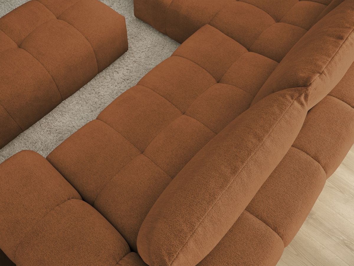 Bobochic Everest Ecksofa mit Schlaffunktion und Bettkasten und Pouf 318 × 180 cm, 3 Kissen Melange-Stoff Orange Ecke links