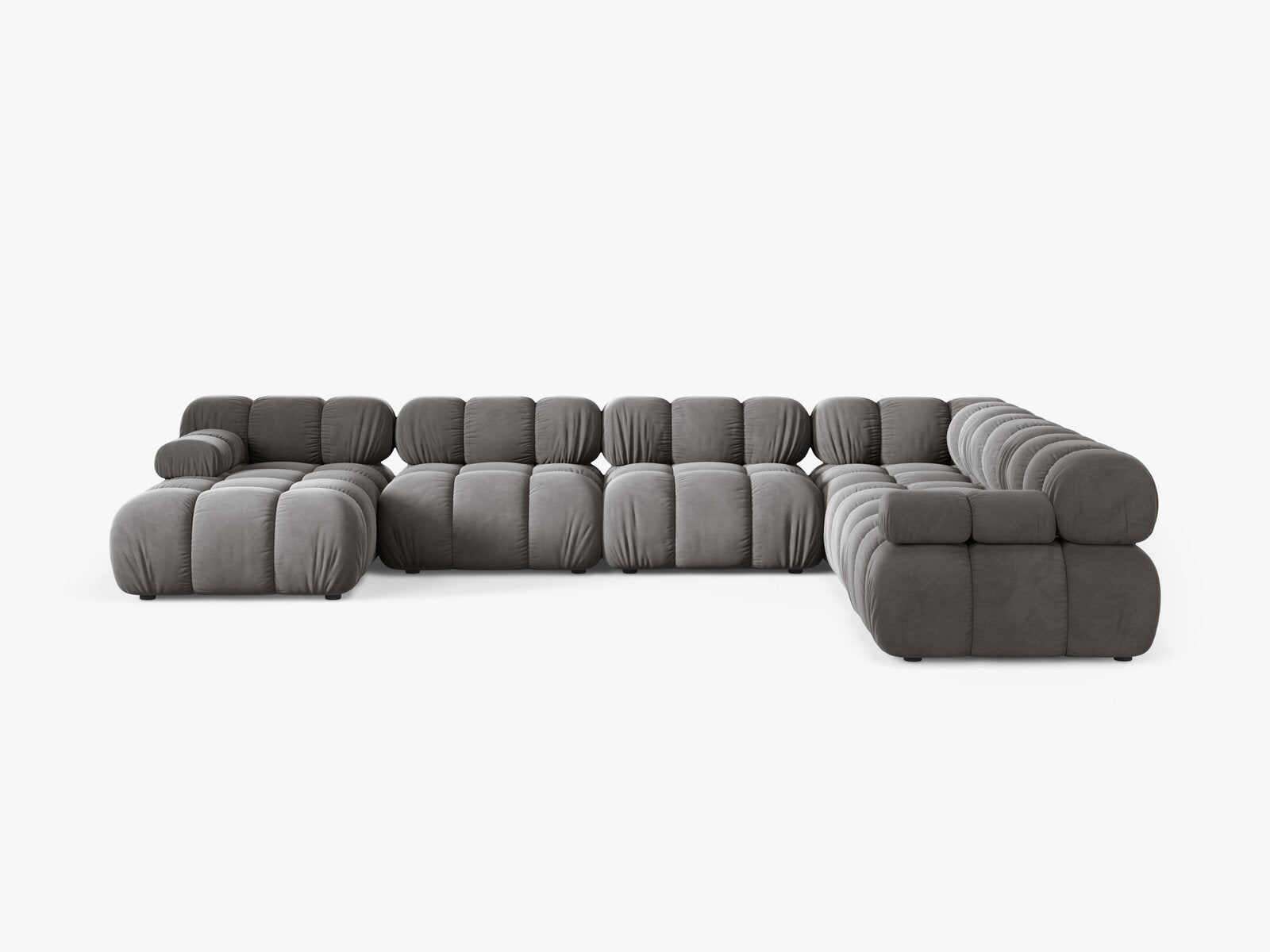 Micadoni Modulares Panorama Ecksofa Bellis 8-Sitzer Rechts Samt Bluvel Hellgrau