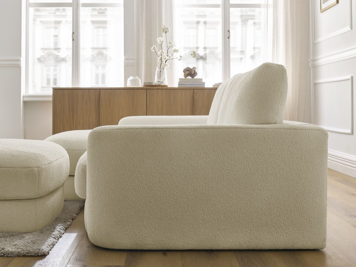 Bobochic Leonore Ecksofa mit Pouf Bouclé-Stoff Beige Ecke links