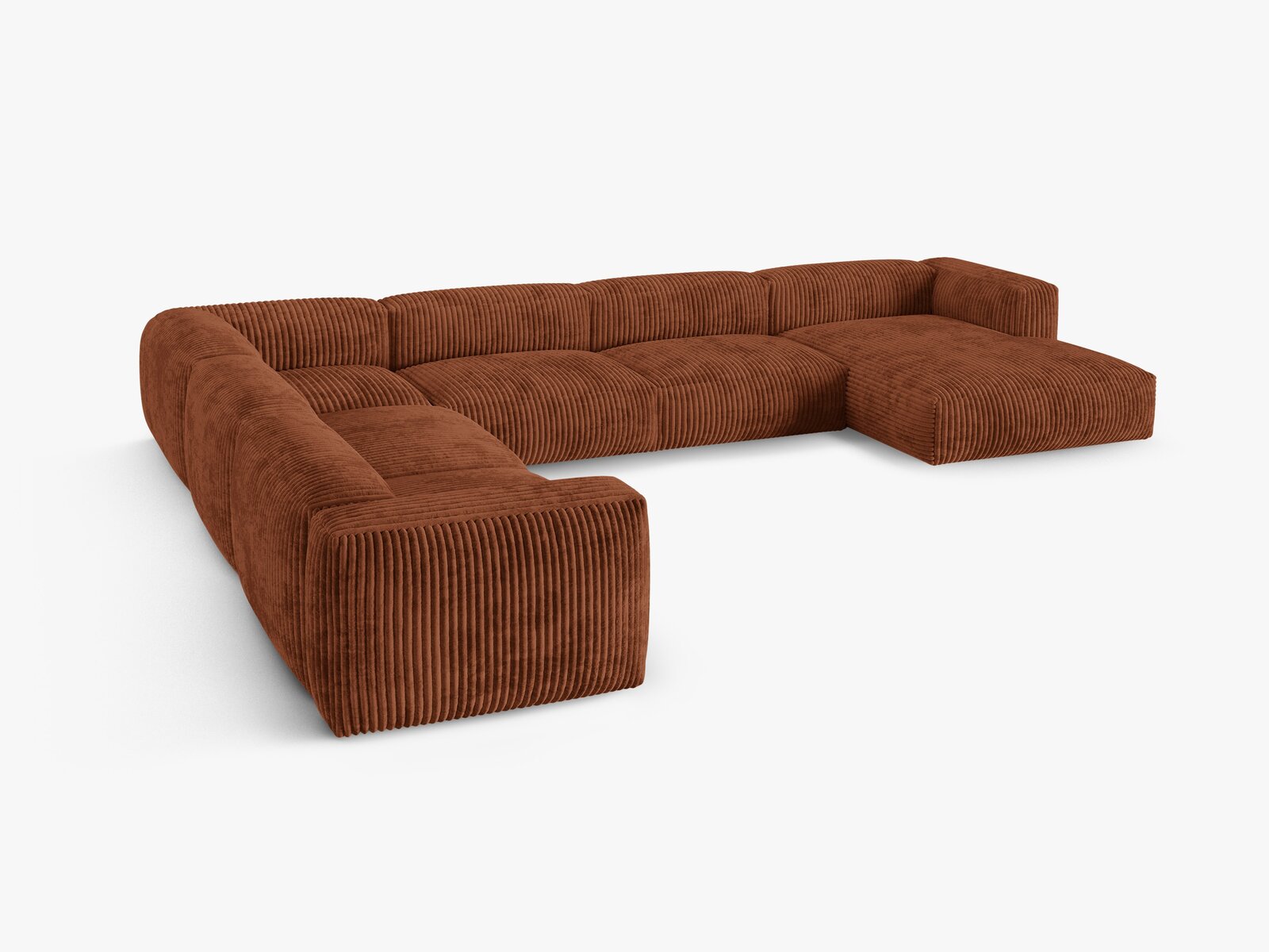 Micadoni modulares Ecksofa XL Martina 6-Sitzer 90cm Sitztiefe Links Kord Tilia Ziegel