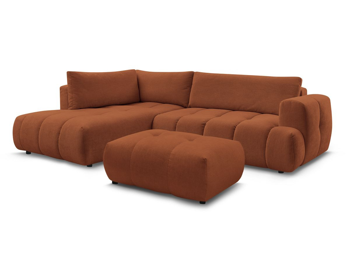 Bobochic Fuji Ecksofa mit Schlaffunktion und Bettkasten und Pouf 282 × 204 cm Stoff Orange Ecke links