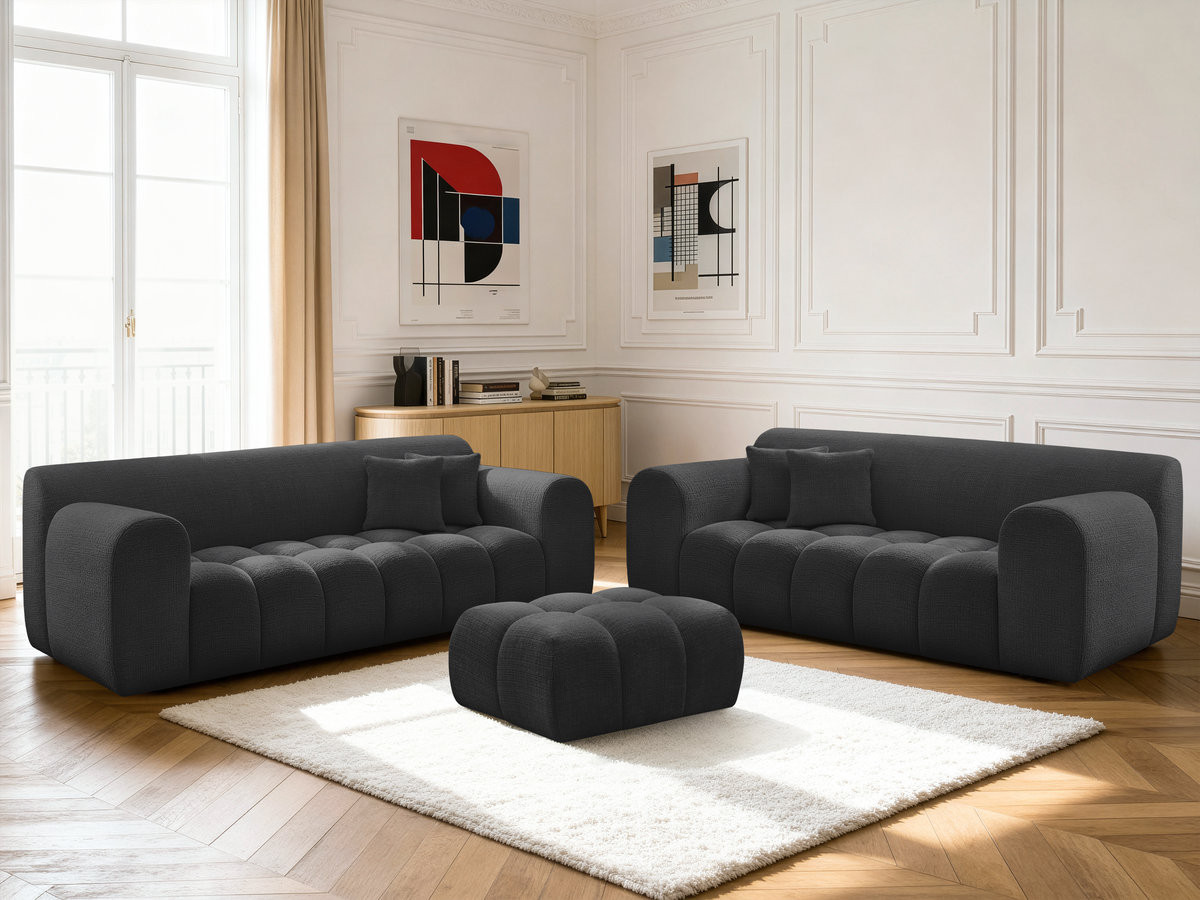 Bobochic Melisse Sofa 5-Sitzer mit Pouf Strukturstoff Schwarz