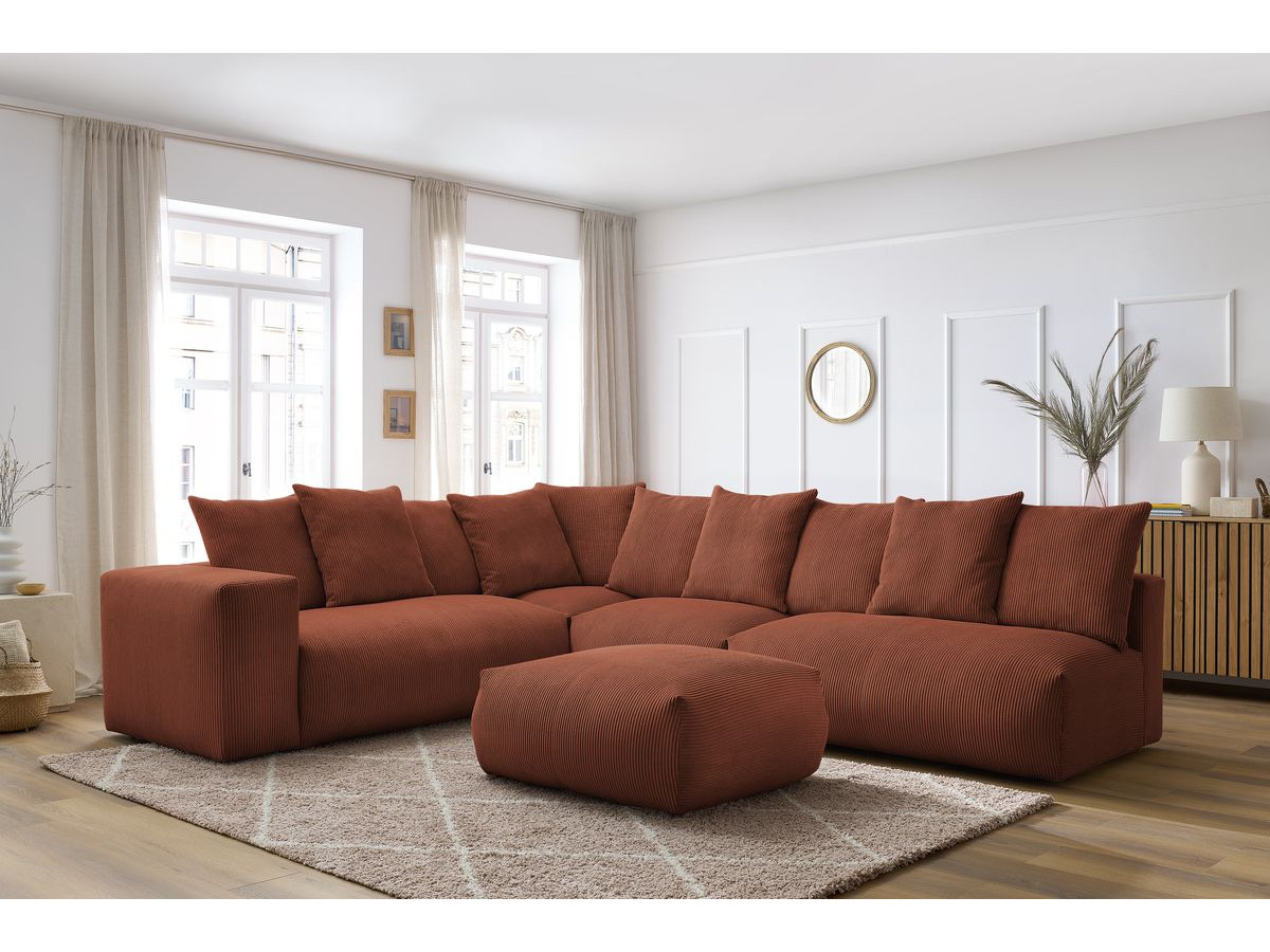 Bobochic Voltaire Ecksofa mit Pouf 322 × 268 cm Cordsamt Orange Ecke links