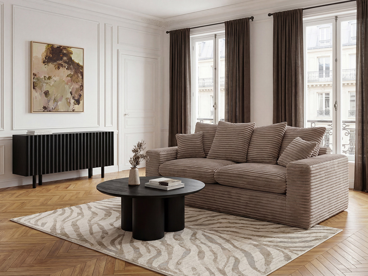 Bobochic Nevada Sofa 2,5-Sitzer Breitcord weich Taupe