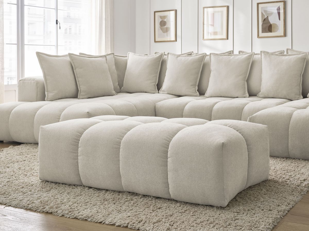 Bobochic Everest Wohnlandschaft mit Pouf, 14 Kissen Strukturstoff Beige Ecke rechts