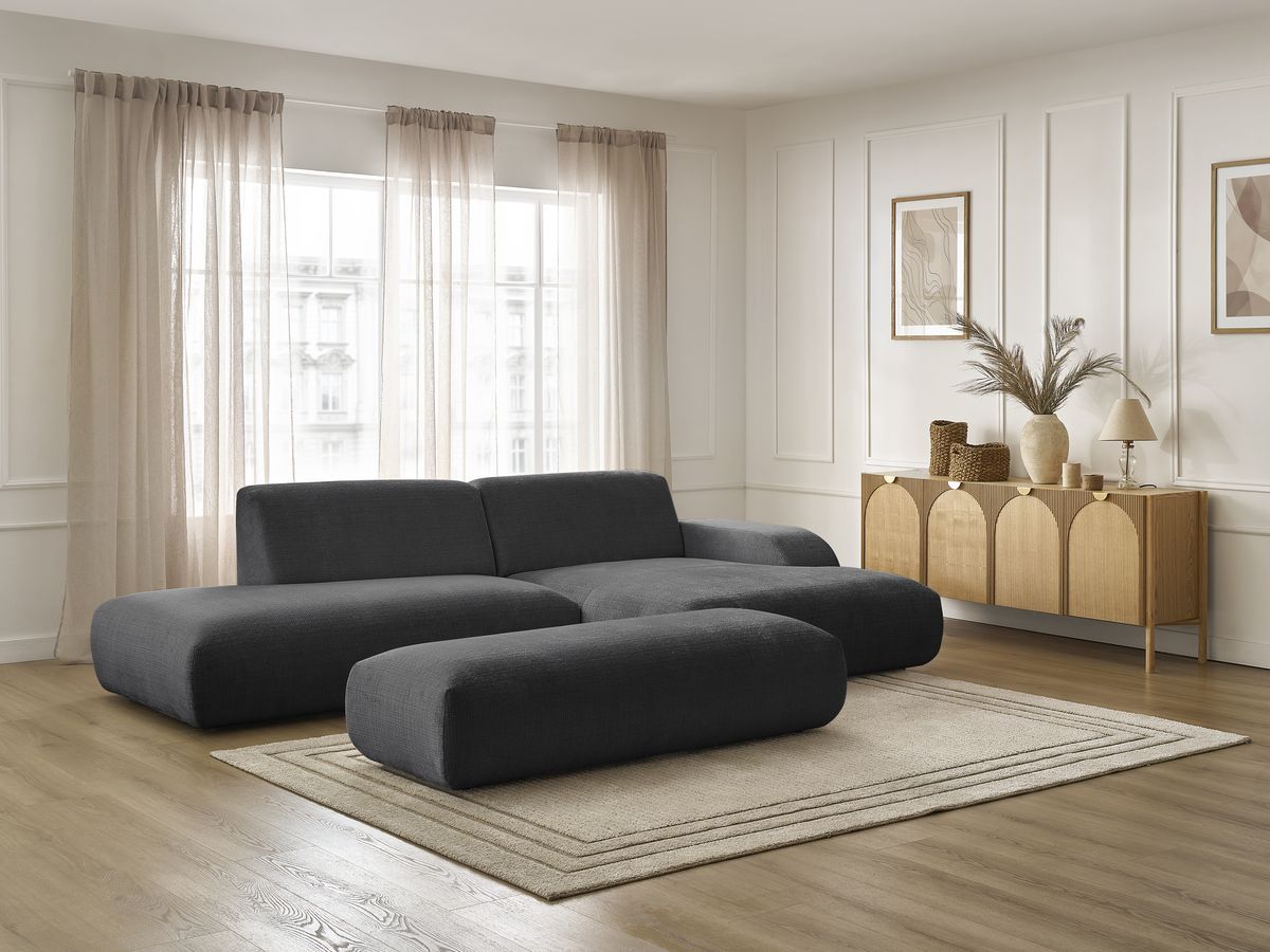 Bobochic Sirius Ecksofa mit Pouf 300 × 170 cm Strukturstoff Schwarz Ecke rechts