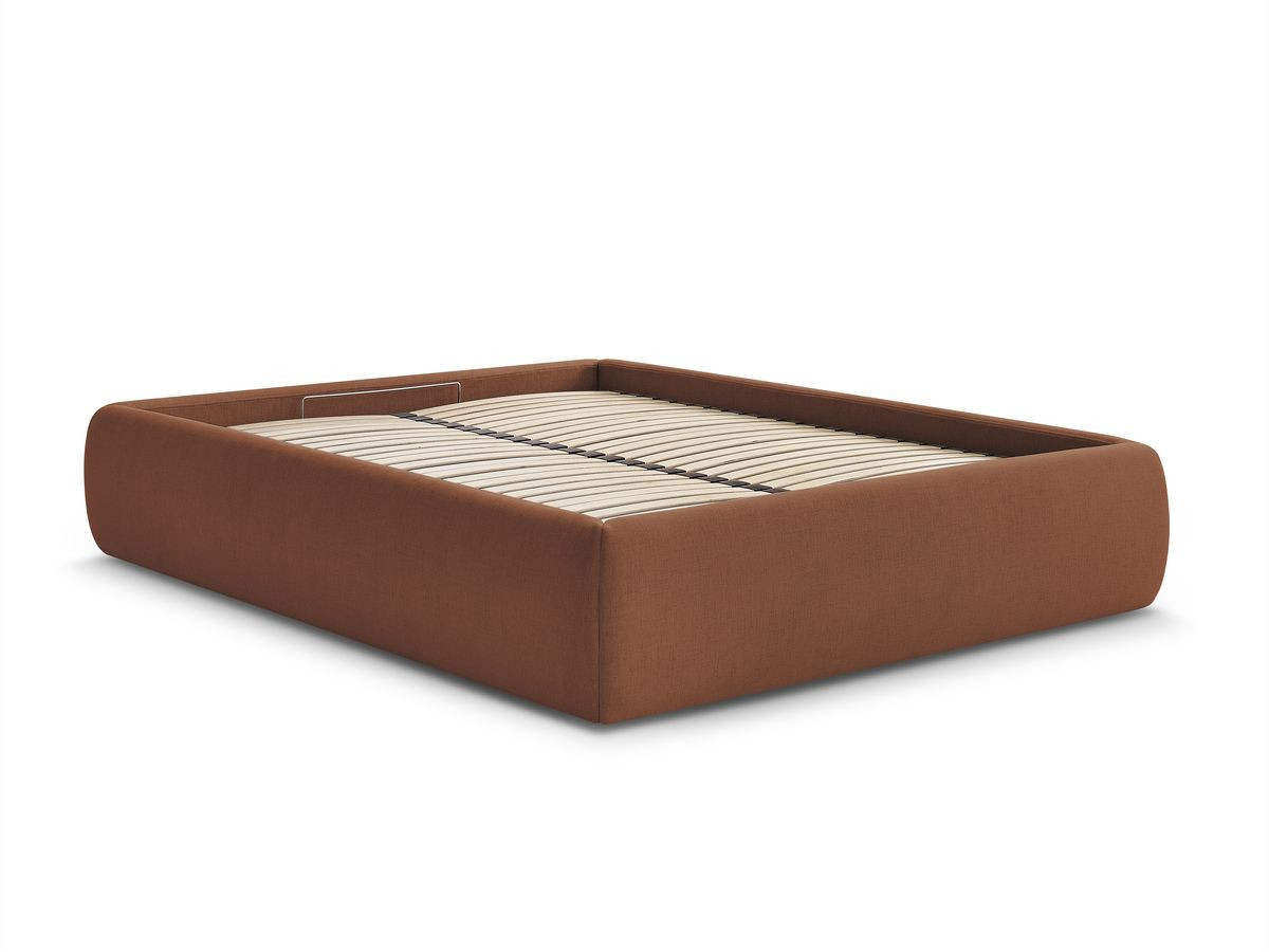 Bobochic Inera Bettgestell mit Bettkasten, ohne Kopfteil Stoff Orange, Liegefläche 140 × 190 cm