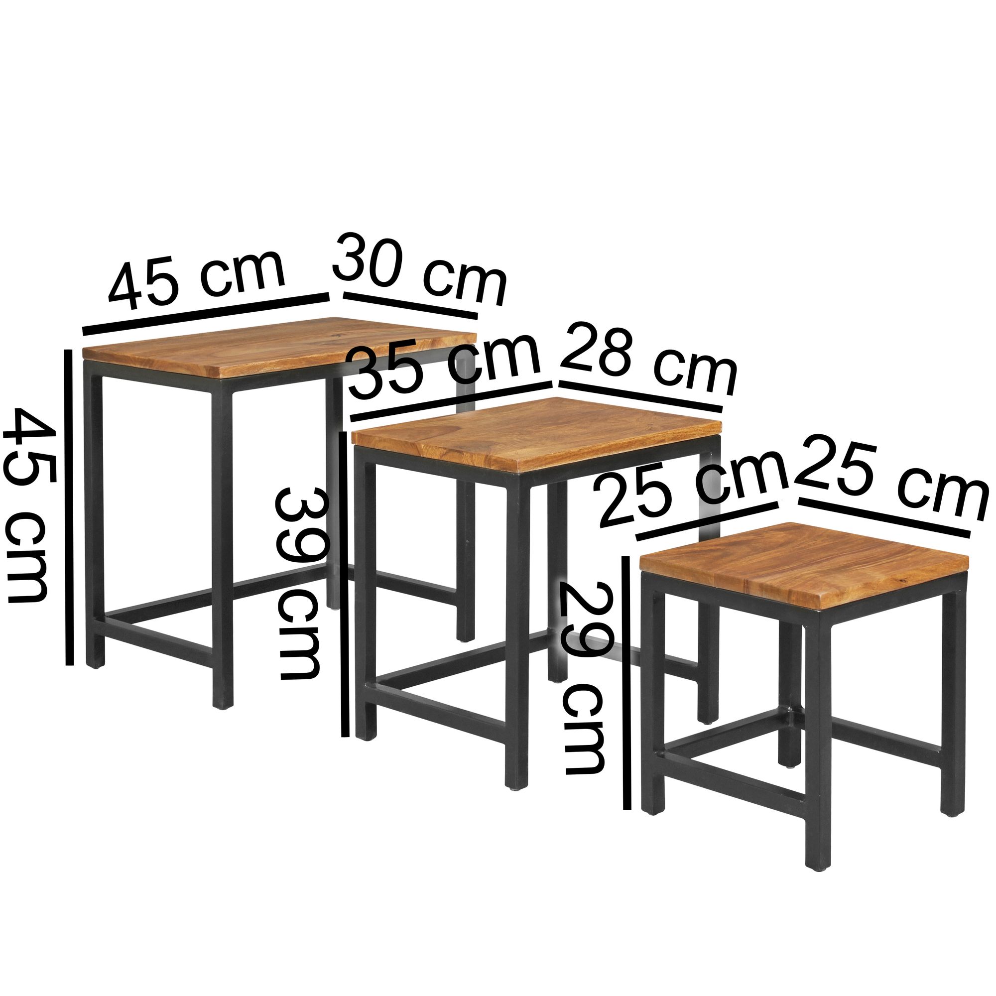 Satztisch 3er-Set Alden Massivholz Dunkelbraun 45 × 30 × 45 cm