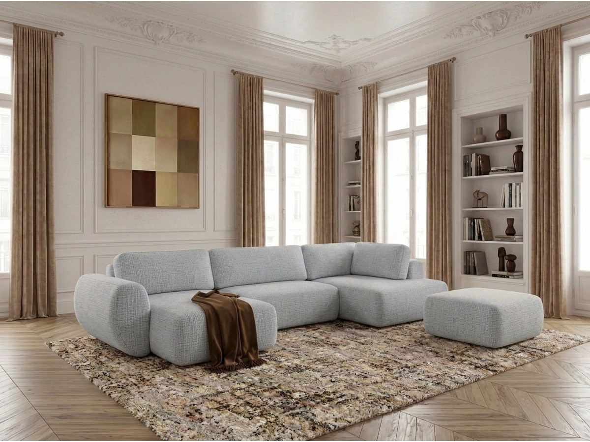 Bobochic Denise Wohnlandschaft mit Pouf Strukturstoff Hellgrau Ecke links