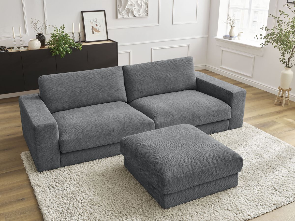 Bobochic Leonard Sofa 4-Sitzer mit Pouf 234 × 109 cm Strukturstoff Dunkelgrau