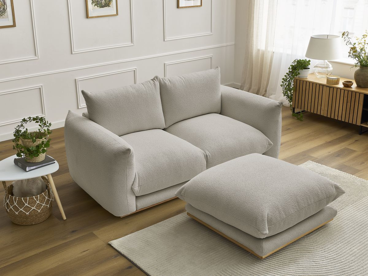 Bobochic Ernest Sofa 3-Sitzer mit Pouf 193 × 106 cm Bouclé-Stoff Taupe