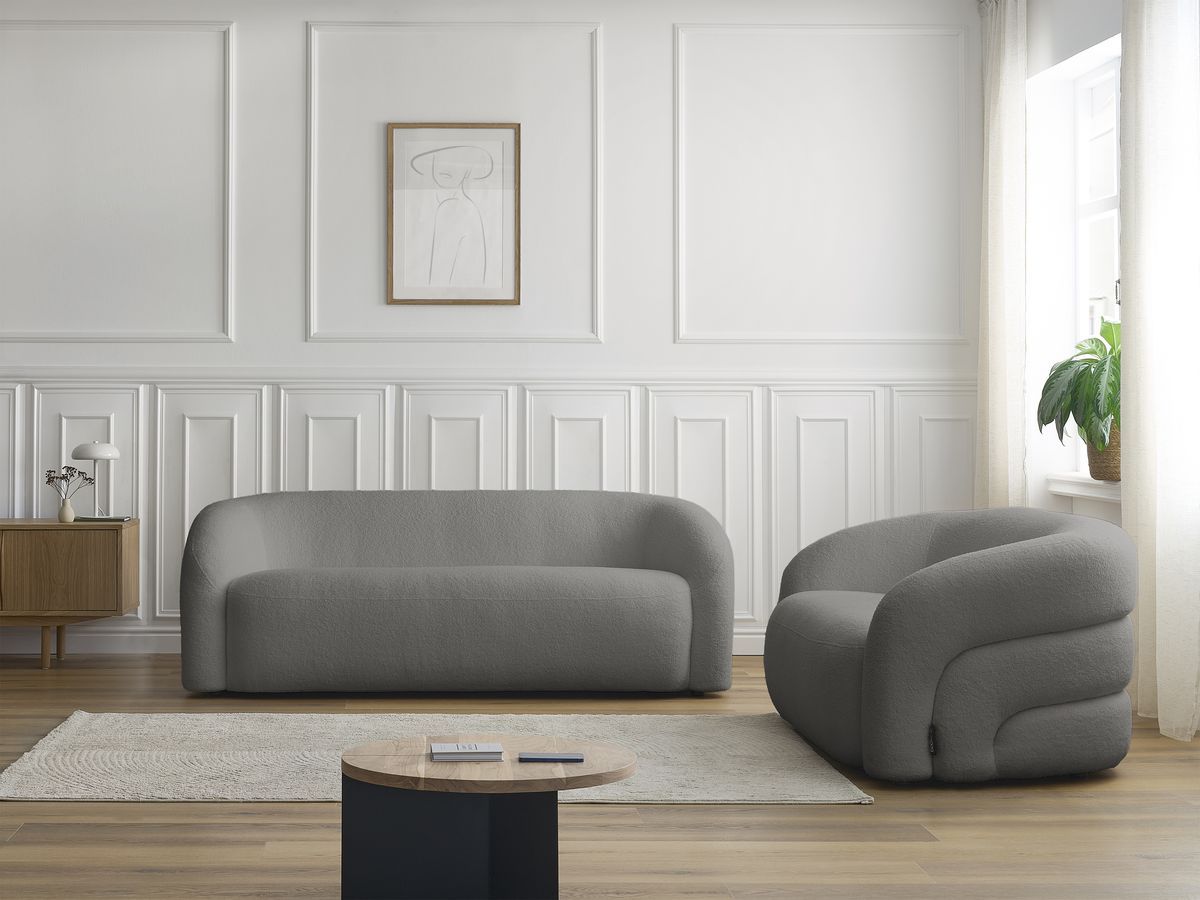 Bobochic Elina Sofa 5-Sitzer Bouclé-Stoff Dunkelgrau