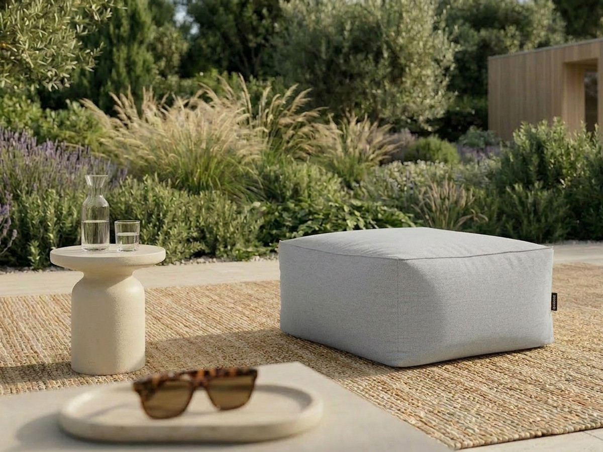 Bobochic Riviera Pouf 80 × 80 cm Stoff Hellgrau